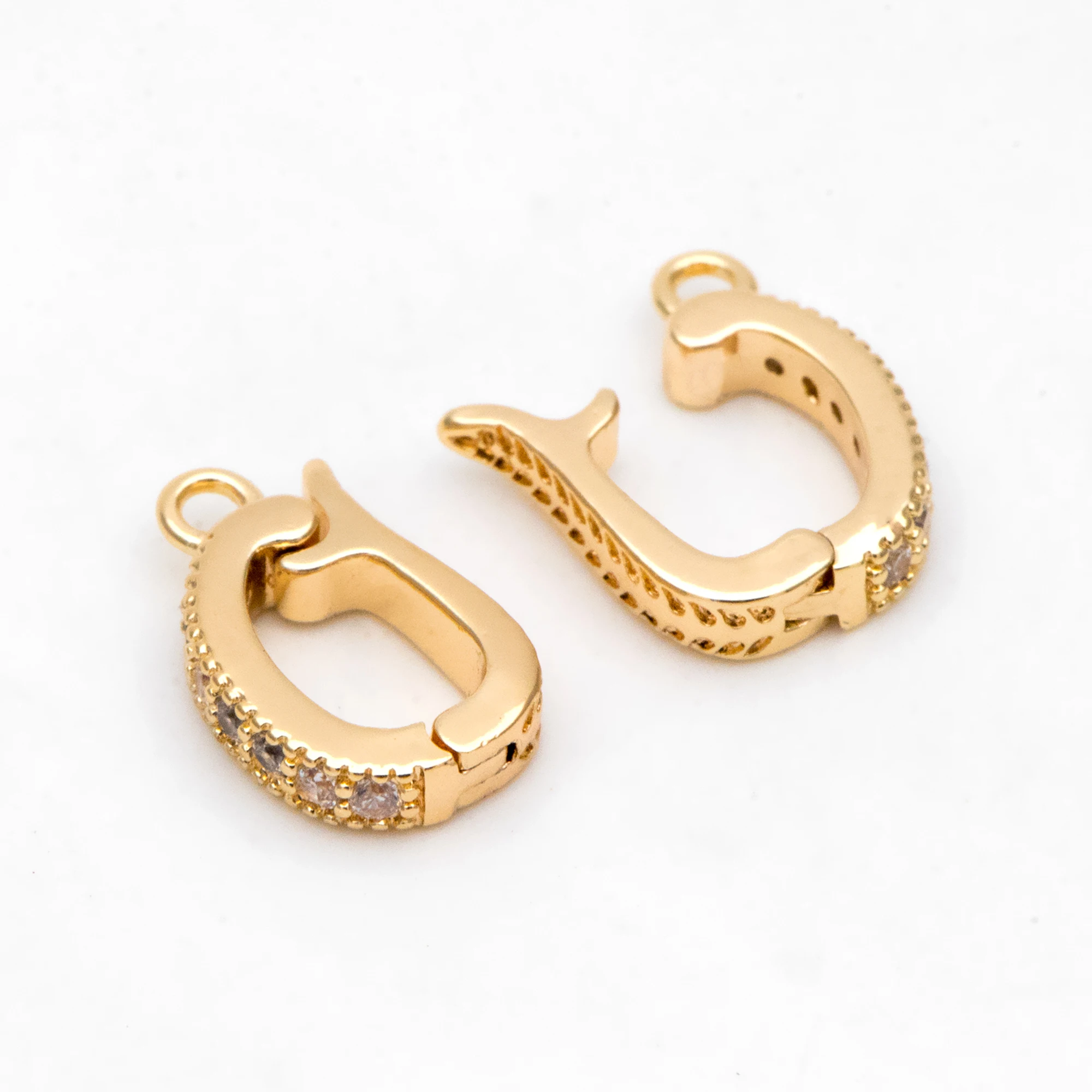 

4 шт. выложенный фианитом Съемный зажим, позолоченная латунь, застежка для подвески, подвесная застежка (GB-3110)