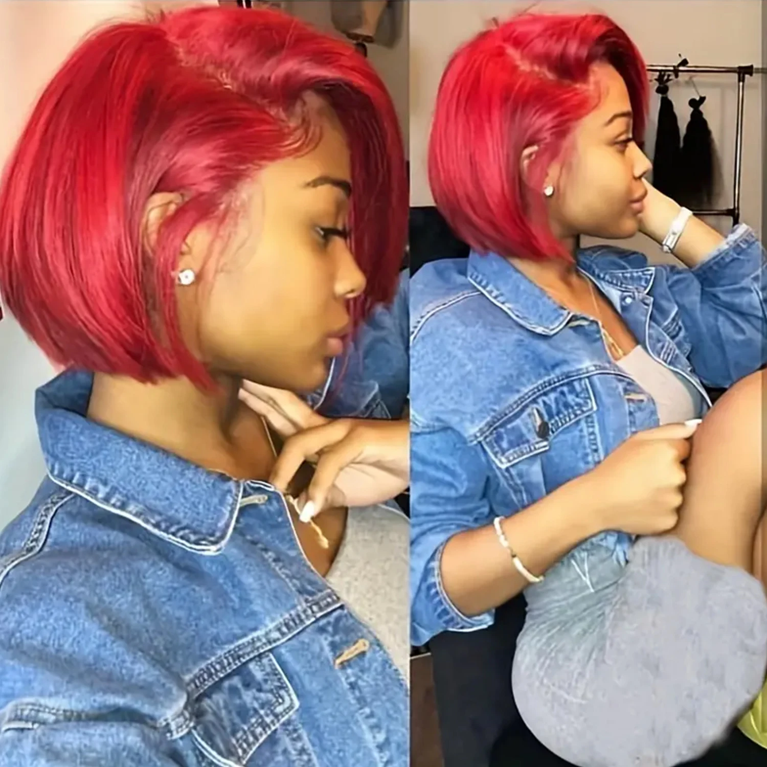 Прямой короткий парик шнурка предварительно выщипанный с детскими волосами 13X4