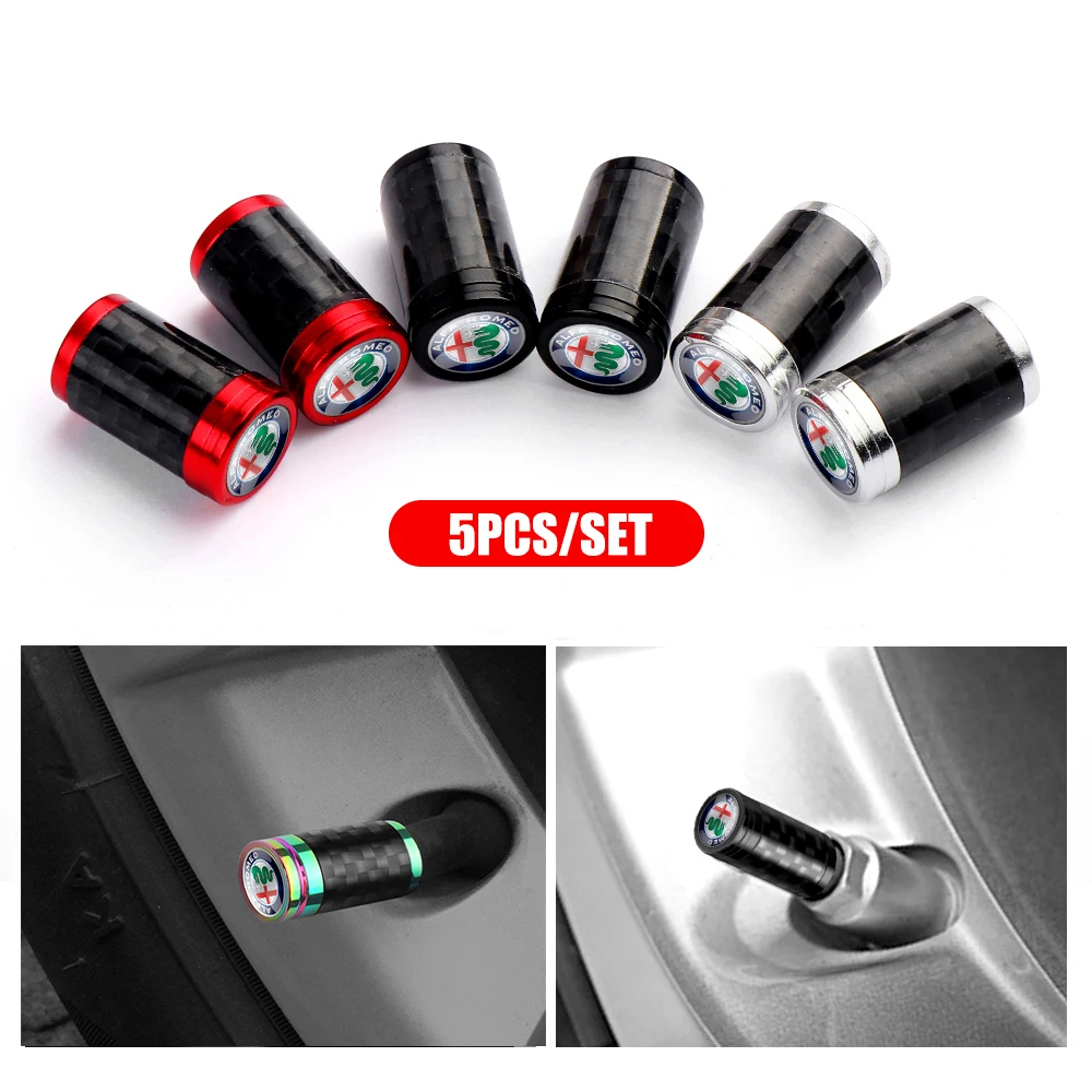 

5Pcs New Carbon Fiber Car Wheel Tire Valve Cap Airtight Cover For Alfa Romeo Giulia Tonale Giulietta Mito Stelvio GT 147 156 159