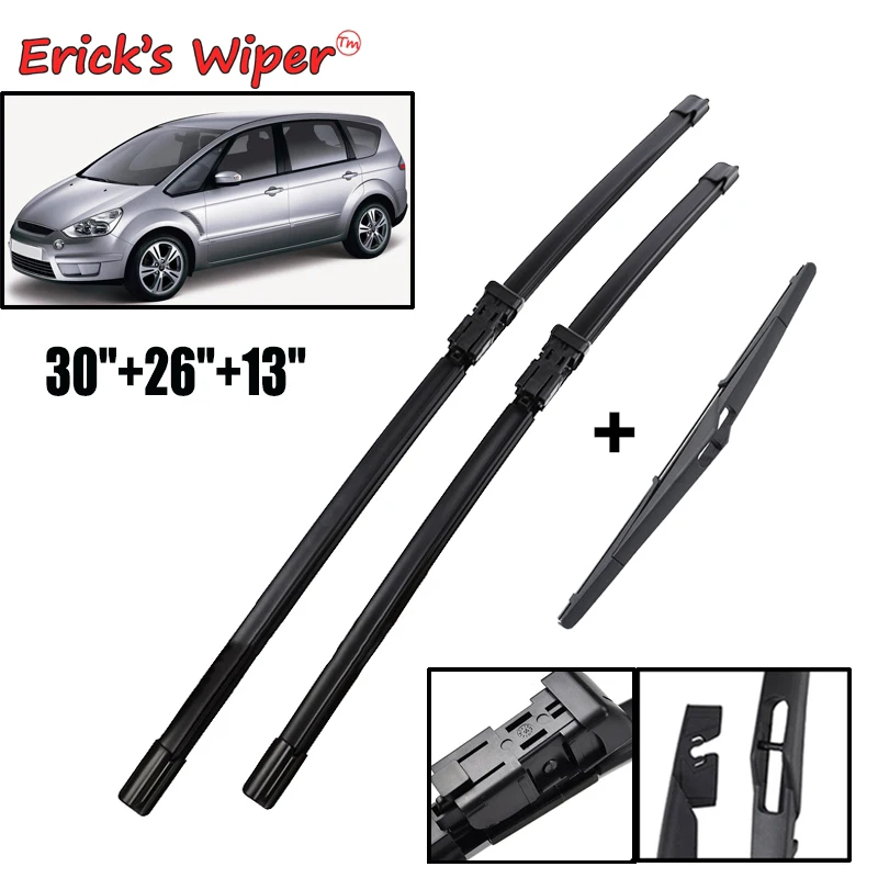 

Комплект щеток стеклоочистителя Erick's Wiper LHD для Ford S-Max Smax 2009-2015, щетки для лобового стекла 30 "+ 26" + 13"