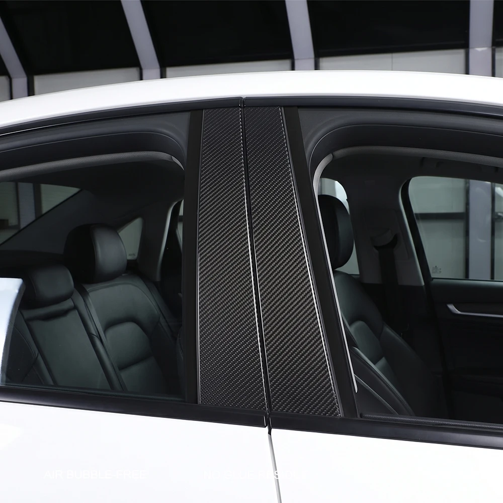 Фото Защитная пленка из 4D углеродного волокна черного цвета для B-стойки Audi e-tron 2019-2022, предварительно вырезанная, антицарапийная наклейка для защиты оконных стоек №5