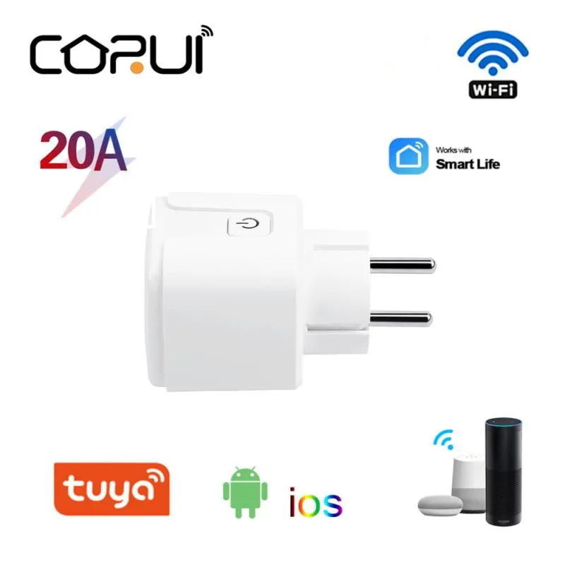 

CORUI Tuya WiFi Socket 20A Wireless Outlet Power Monitor Smart Life APP Voice Control Timing Function Smart Plug