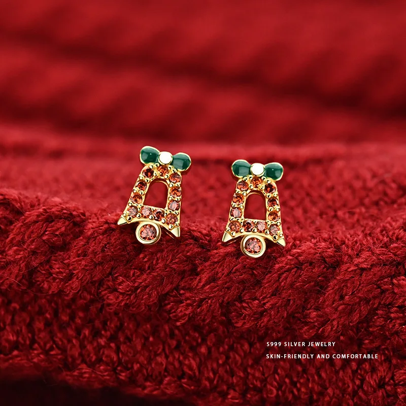 Женские серьги-гвоздики из серебра 999 пробы с фианитами