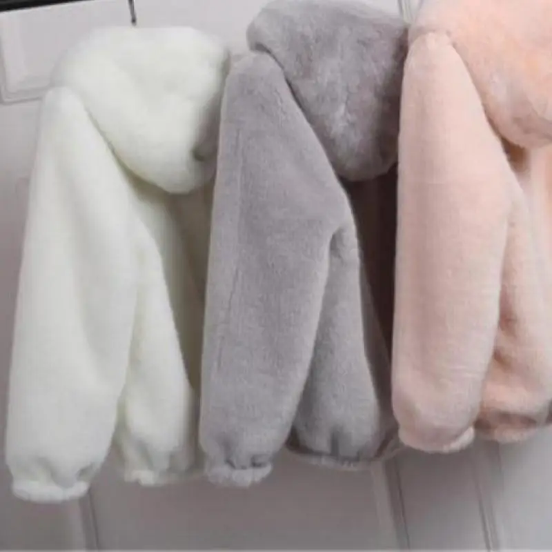 2022 Winter New Korean Version Of Loose Imitation Mink Women Hooded Jacket Solid Color Thick Zipper Warm Pocket Sweet Girl Coat