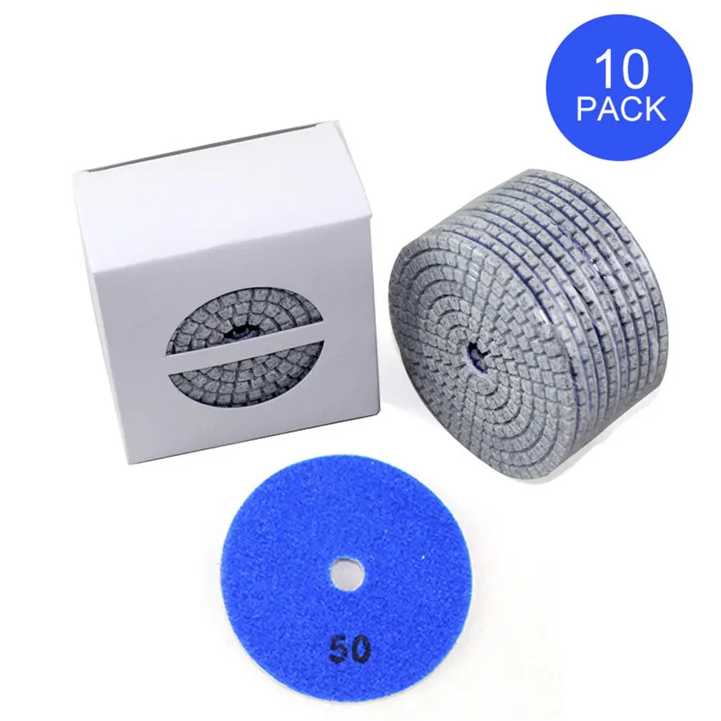 10pcs Diamond Polishing Pads Kit 4 inch 100mm Wet/Dry for Granite Stone Concrete Marble Polishing Use Grinding Discs Set