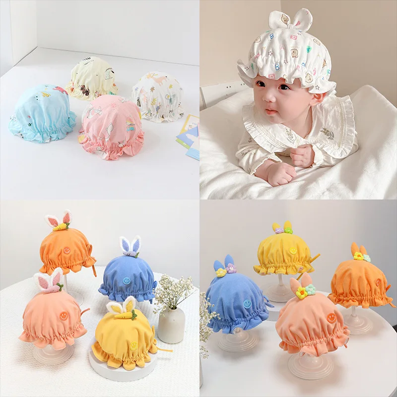 

Демисезонные шапки для маленьких девочек, хлопковые однотонные детские шапки и кепки для 0-24 месяцев, вязаная шапка для новорожденных с кружевными цветами