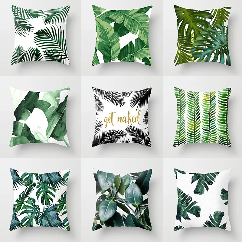 

1PCs Tropical Plants Cushion Cover Palm Leaf Green Leaves Monstera Hibiscus Flower Decorative Pillow Case Poly Cushion Covers