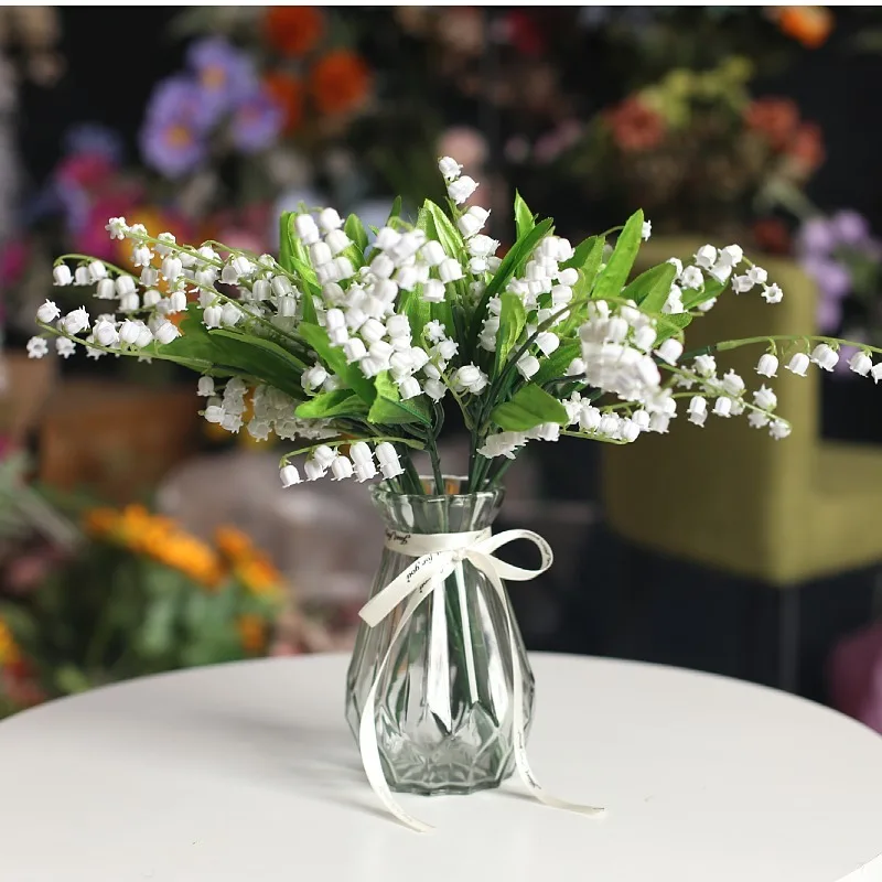 

5pcs Artificial Plants Decoration Simulation Orchid Small Fresh Decor Hanging Bell Grass Style Home Soft Fake Flower Wholesale
