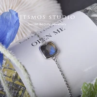 itsmos natural labradorite silver bracelet simple gemstone blue light dainty luxury elegant romantic jewelry for women girl gift
