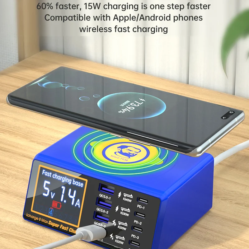 

MECHANIC 8MAX Wireless Charger PD 18W Smart 8Ports USB QC 3.0 Fast Charging With LCD Digital Display For Mobile Phone Repair