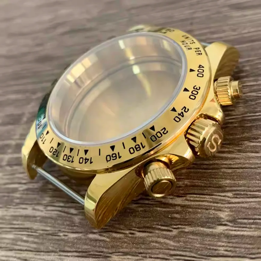 Watch Case 39MM PVD Plated Black Gold Case Steel Sapphire Glass Strap Suitable for VK63 Movement Watch Accessories