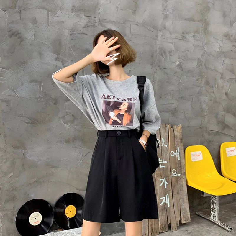 Шорты женские спортивные с завышенной талией свободного покроя |