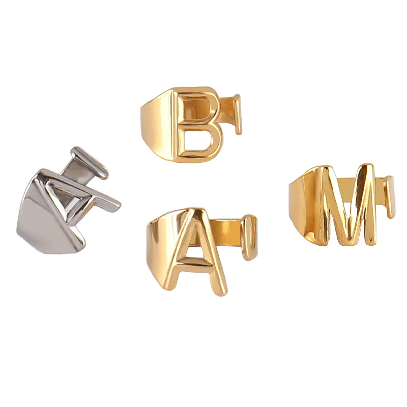 

Punk Stainless Steel Ring Adjustable Opening Ring For Women Men Initials ​Alphabet Letter Ring Couple Rings Jewelry