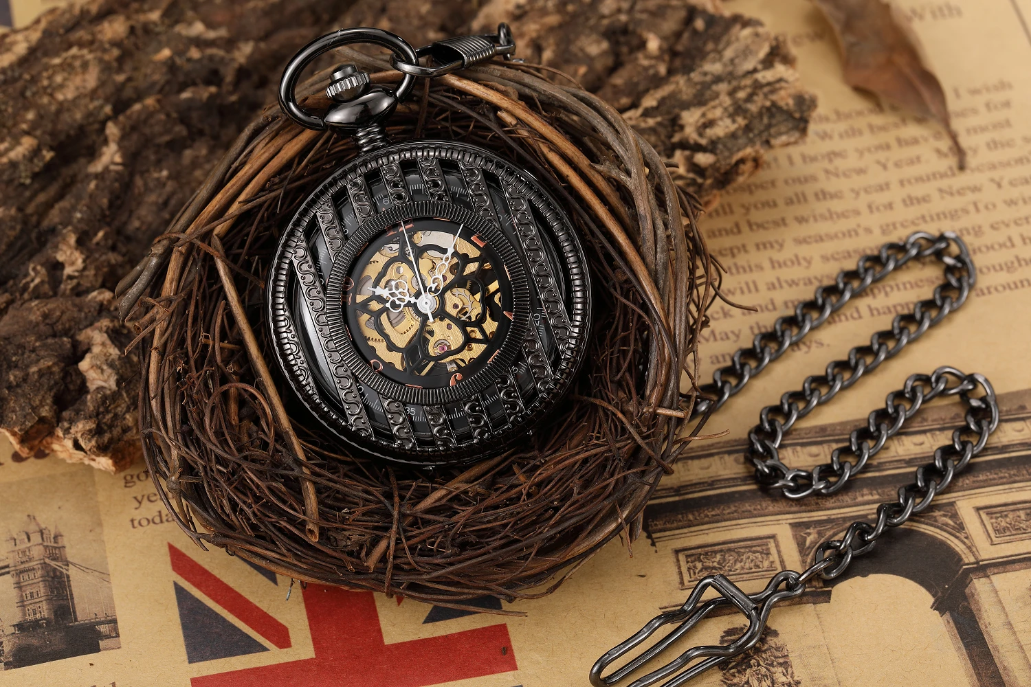 Luxury Hand-WInd Mechanical Pocket Watch Vintage Hollow Steampunk Men Watches Roman Numerals Clock With Fob Chain Reloj Hombre