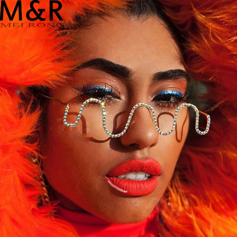 

Diamond Steampunk Sunglasses Frames Rhinestone Eyeglasses Frames For Women Wave Sunglasses Frames For Men Eyewear Decoration
