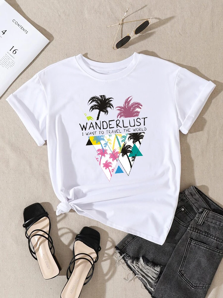 

Wanderlust I Want To Travel The World T-Shirt Women Sport Breathable T Shirts Fashion Casual Streetwear Summer Creativity Tops