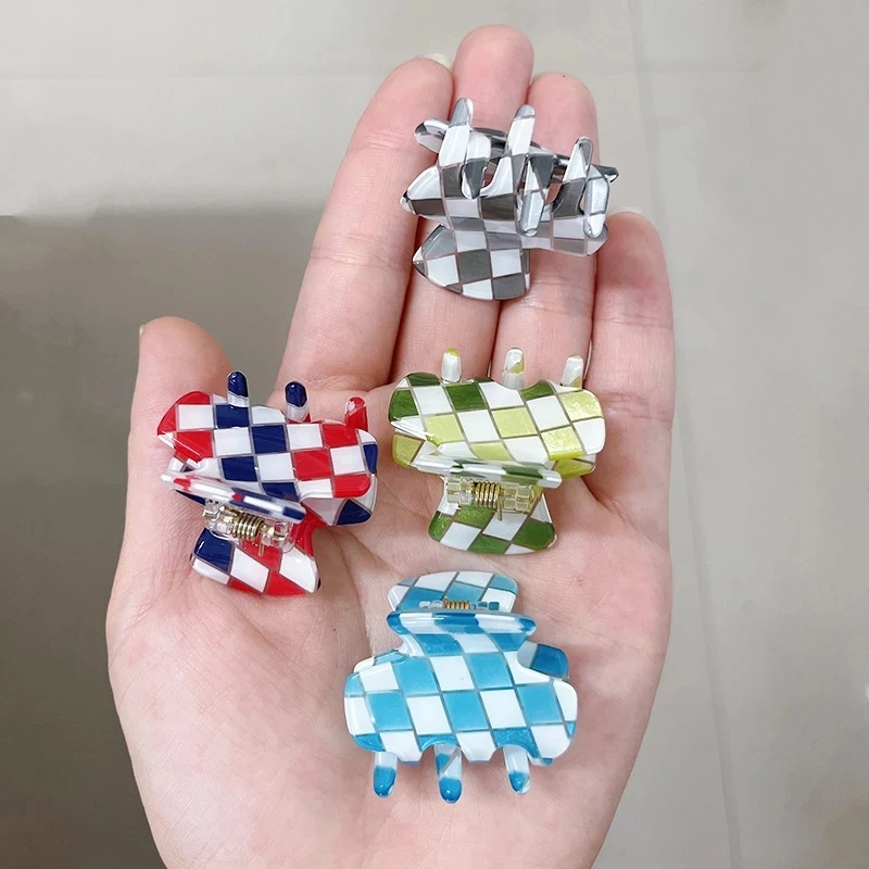 

2pcs Mini Acetic Acid Small Hair Claw Set 2022 Vintage Geometric Girl Checkerboard Hairgrips Headwear For Women Hair Accessories
