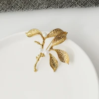 vintage brooch pins alloy matte golden plant lily valley brooch pins leaf bud jewelry accessories for women