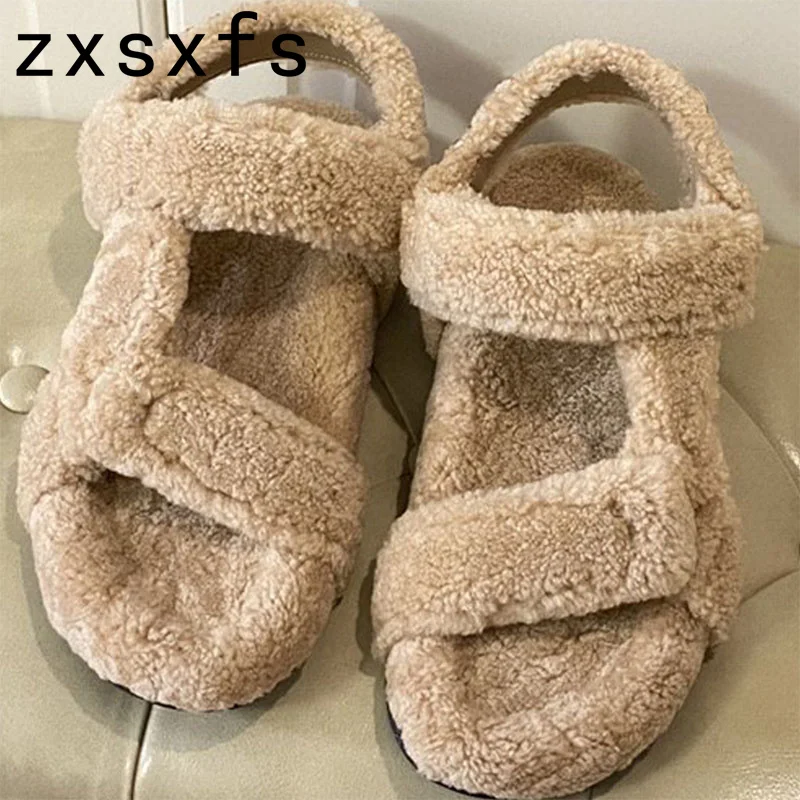 

Luxury Wool Flat Gladiator Sandals Women Designer Wool Platform Mules Casual Furry Shoes Lover's Summer Men Sandalias Mujer 2022