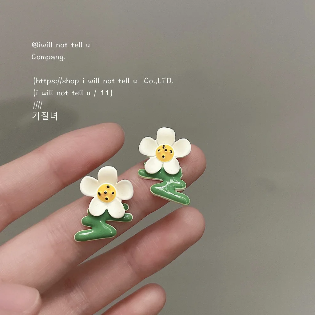 

Ins Creative Cute Earrings for Woman 925 Silver Needle Paint Dripping Oil Floret Arete Sweet And Simple Temperament Ear Jewelry