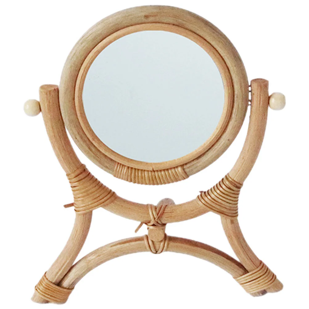

Rotation Makeup Mirror Rattan Desk European Style Vanity Bedroom Mirrors Girl Vintage