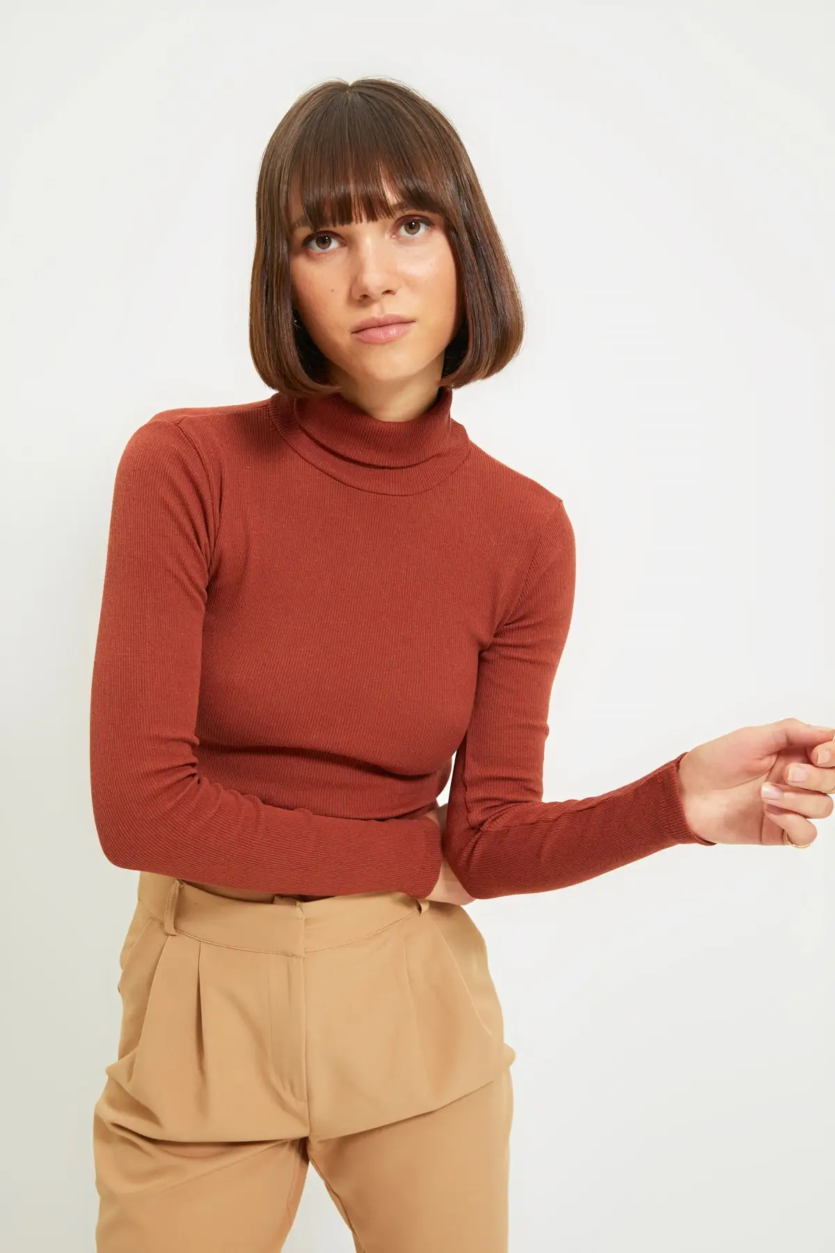 

Trendyol Ribbed Turtleneck Crop Knitted Blouse TWOAW22BZ0142