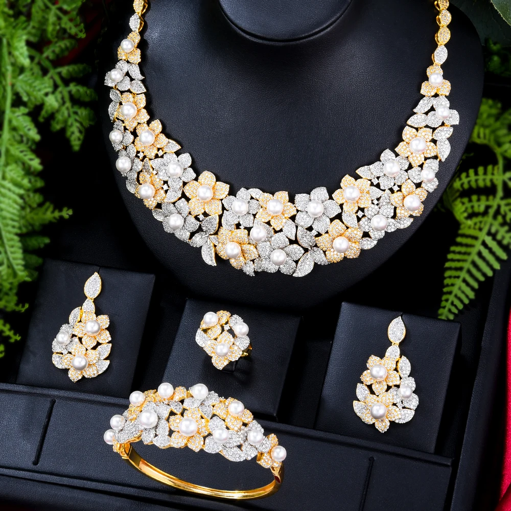 

GODKI модные 4 шт Роскошные жемчужные цветочные Индийские Ювелирные наборы для женщин Свадебные вечерние африканские Дубай Свадебные Ювелирн...