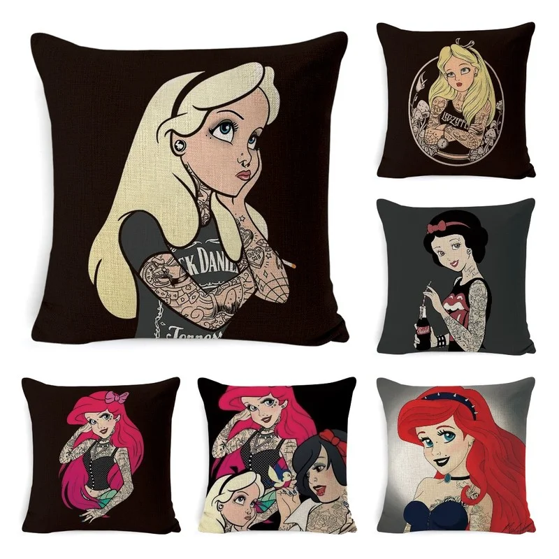 

Tattoo Princess Alice Jasmine Pillow Case 45x45cm Sofa Car Waist Cushion Cover Bedroom Decorative Waist Cushion Cover