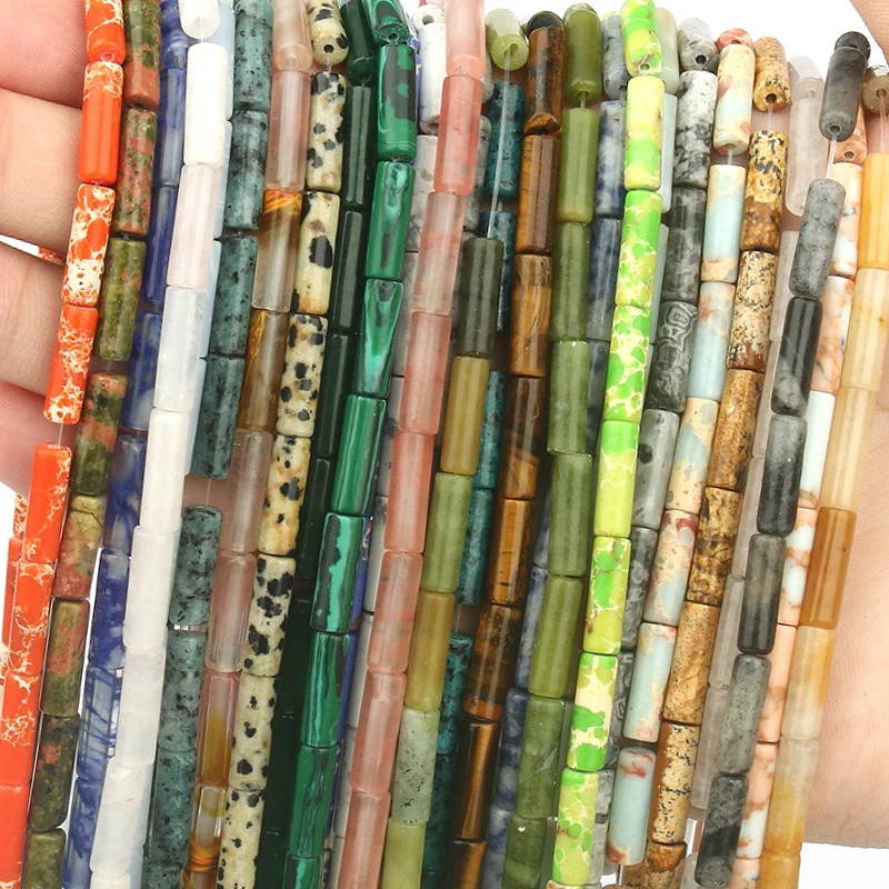 

5A 13x4mm Natural Sediment Jasper Jade Agate Howlite Turquoise Malachite Round Tube Loose Beads For Jewelry Making Diy Bracelet