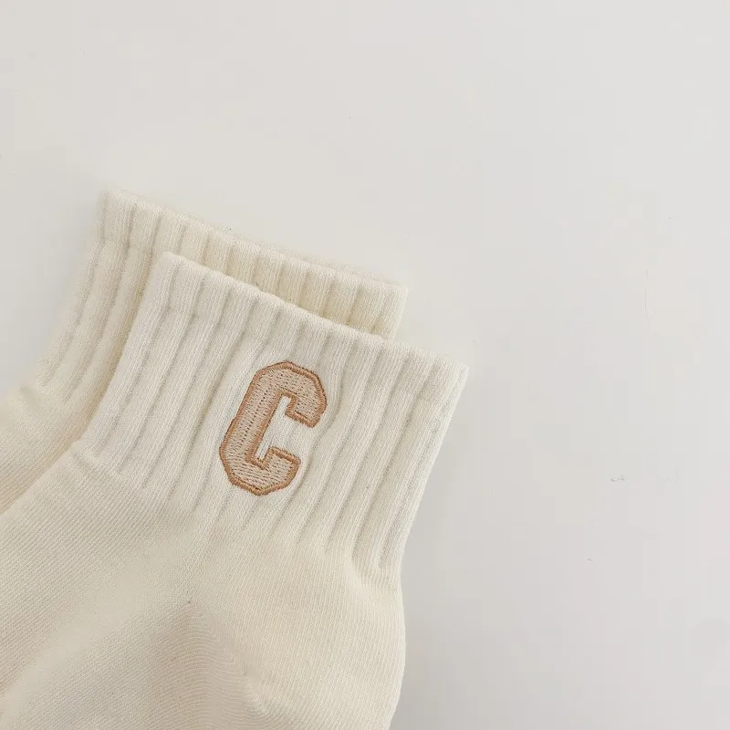 Simple High Quality Black White Gary Cotton Socks for Women 10 Pairs Casual Embroidered Letter Fashion Sports Cotton Girls Socks