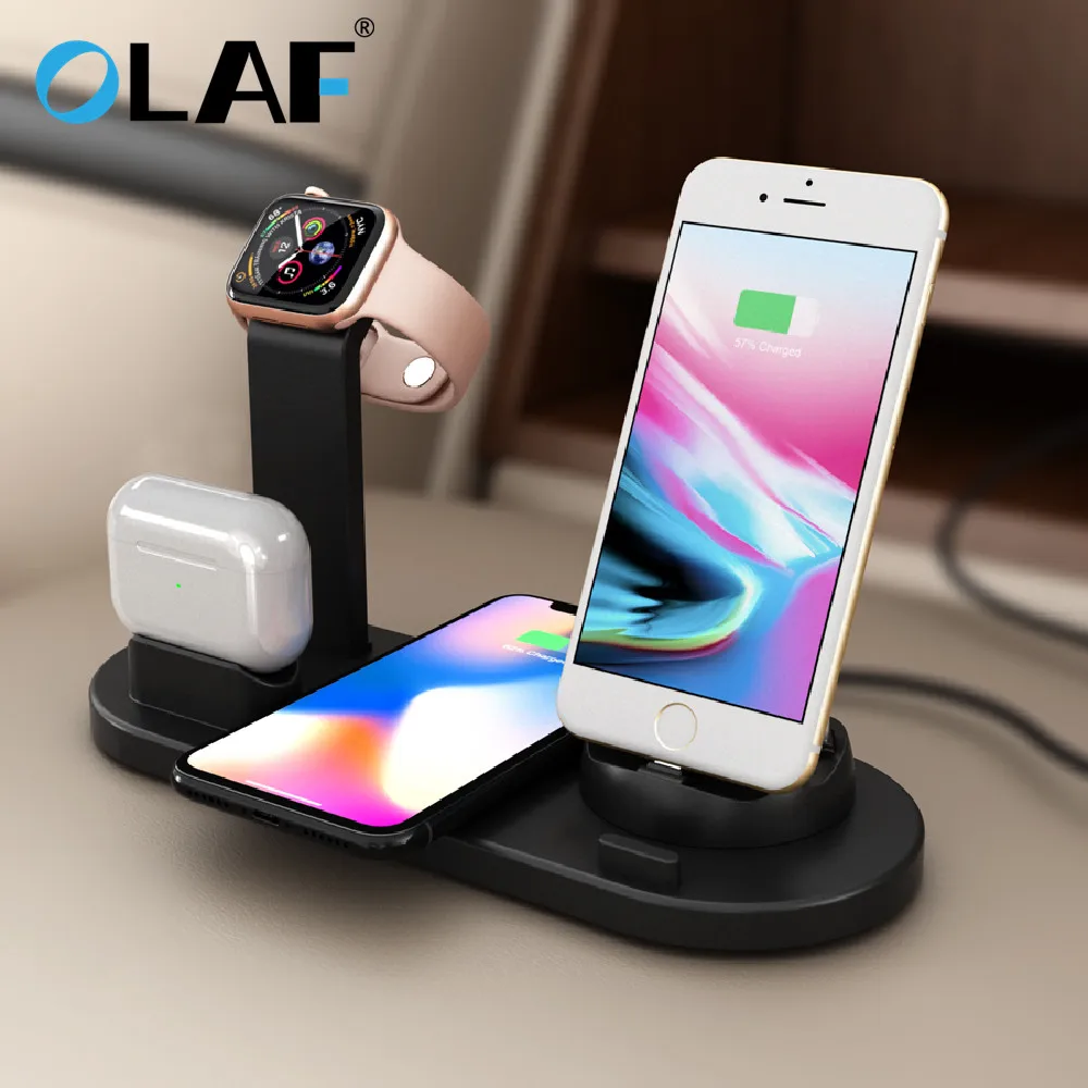 

6 in 1 Multifunction Wireless Charger Stand 10W for For iPhone Samsung Apple Watch Desktop Phone Stand Smartphone Desk Holder