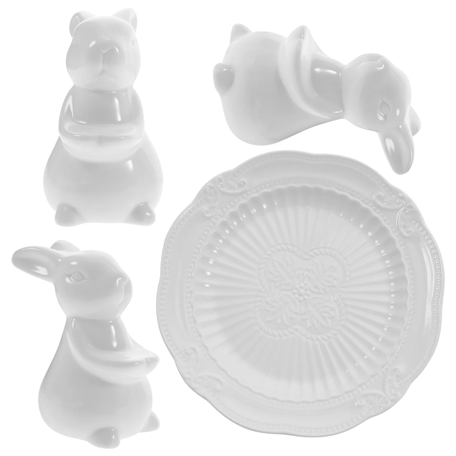 

Ceramic Rabbit Tray Mini Paper Cups Bunny Ornament Cupcake Plate Round Fruit Stand Ceramics Cake Pedestal Stand