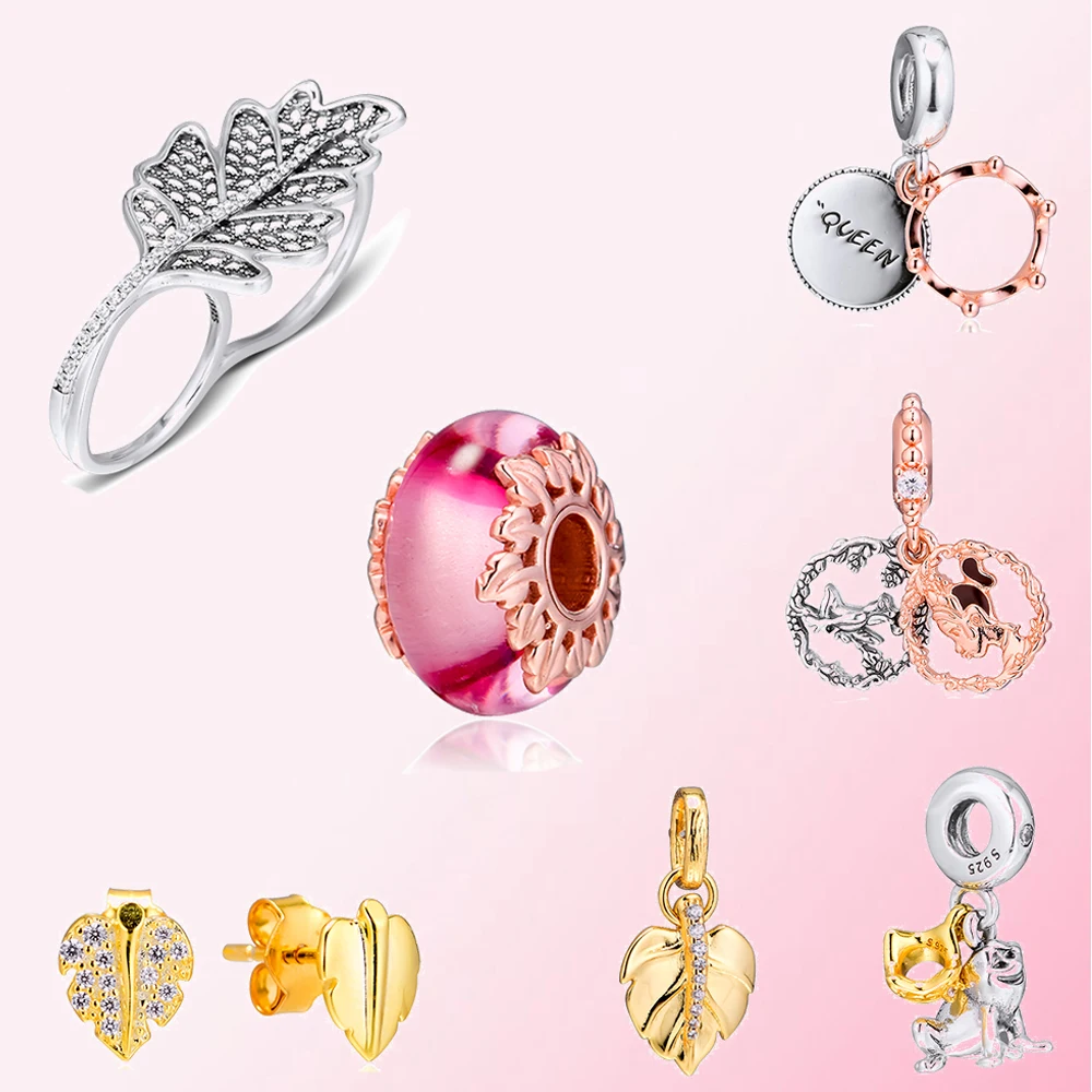 

Серьги-кольца из серебра 100% пробы с листьями клена и бусинами
