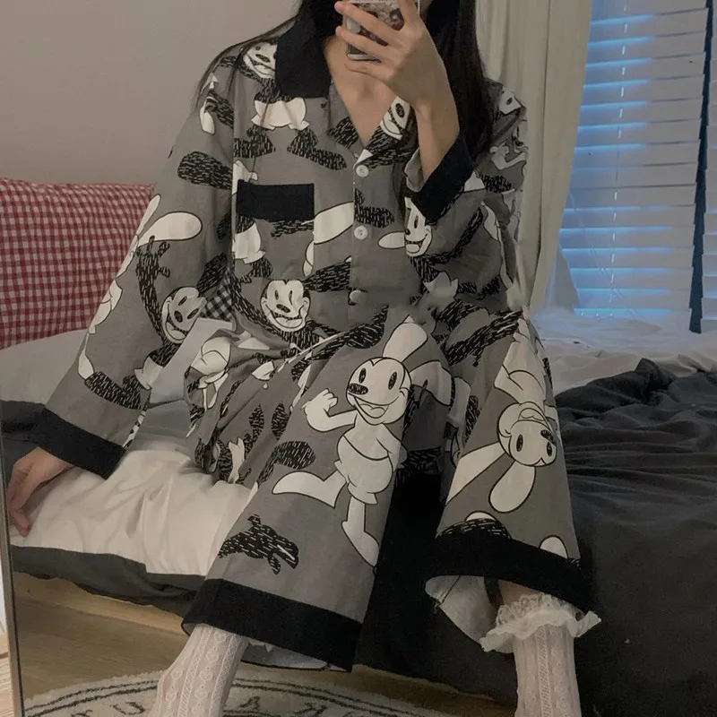 

Женская Свободная Повседневная Пижама с длинным рукавом и рисунком Микки