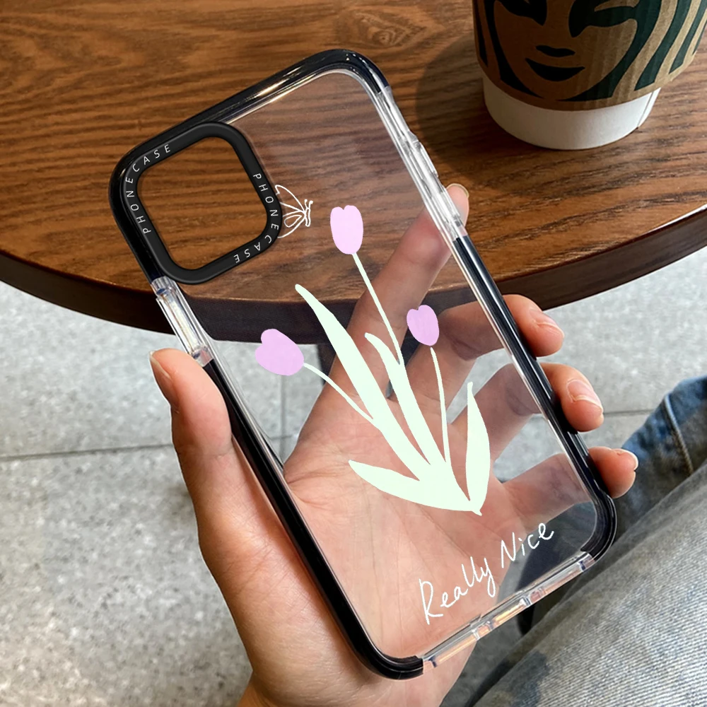 

Tulips Flowers Floral Case for iPhone 14ProMax 13Pro 12ProMax Cover for iPhone 14 14Plus 11 Pro Max Transparent Luxury Coque
