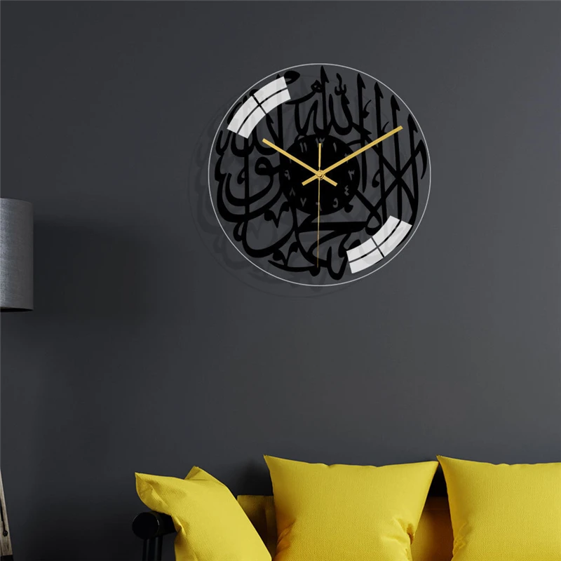 Настенные часы для дома 3D DIY акриловые зеркальные мусульманские текстовые узоры