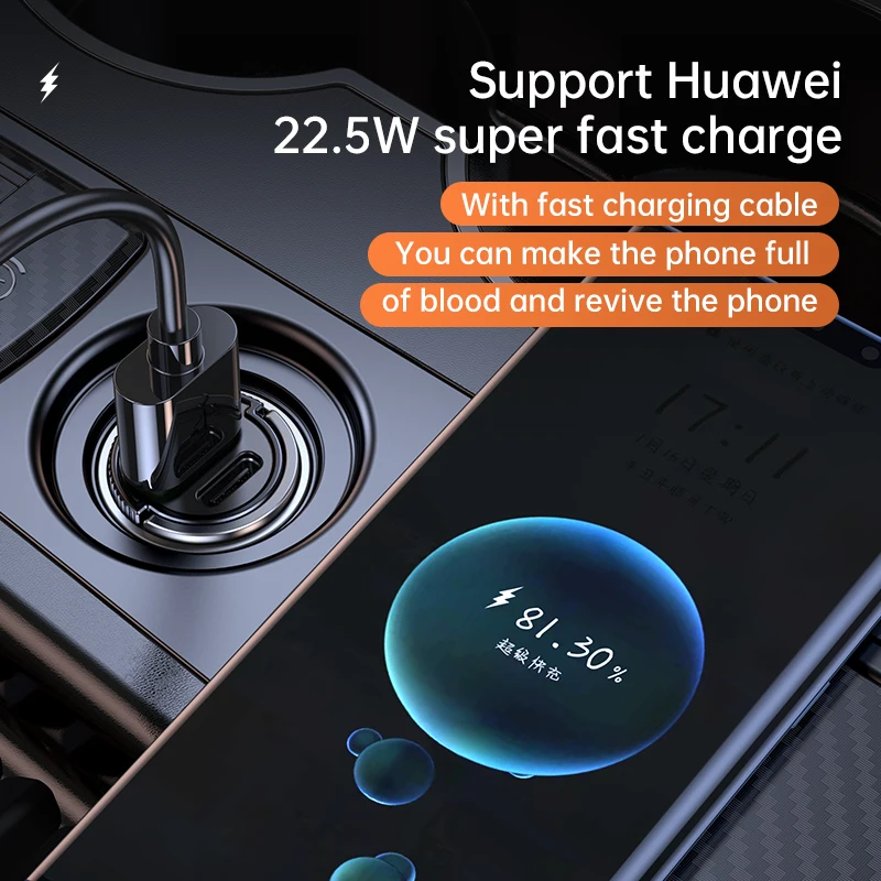 Автомобильное зарядное устройство Korseed USB C PD 27W + QC3.0 Dual супер быстрое