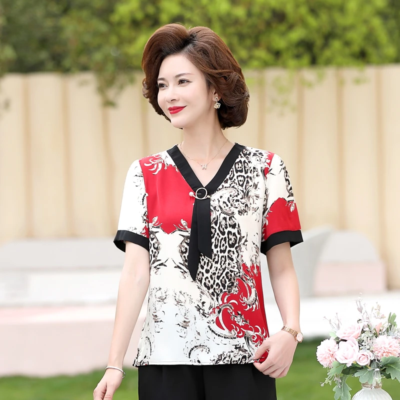 Женская шифоновая блузка с коротким рукавом цветочным принтом - купить по