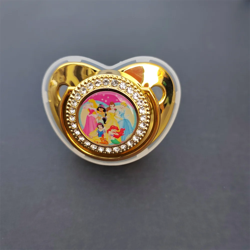 

1Pcs Disney Cartoon Characters Image Bling Orthodontic Soother Gold Bling Baby Toddler Nurse Feeding Nipples Kids Birthday Gifts