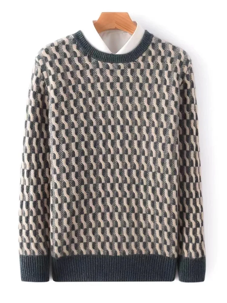 Свитер мужской из чистой шерсти с круглым вырезом на осень/зиму