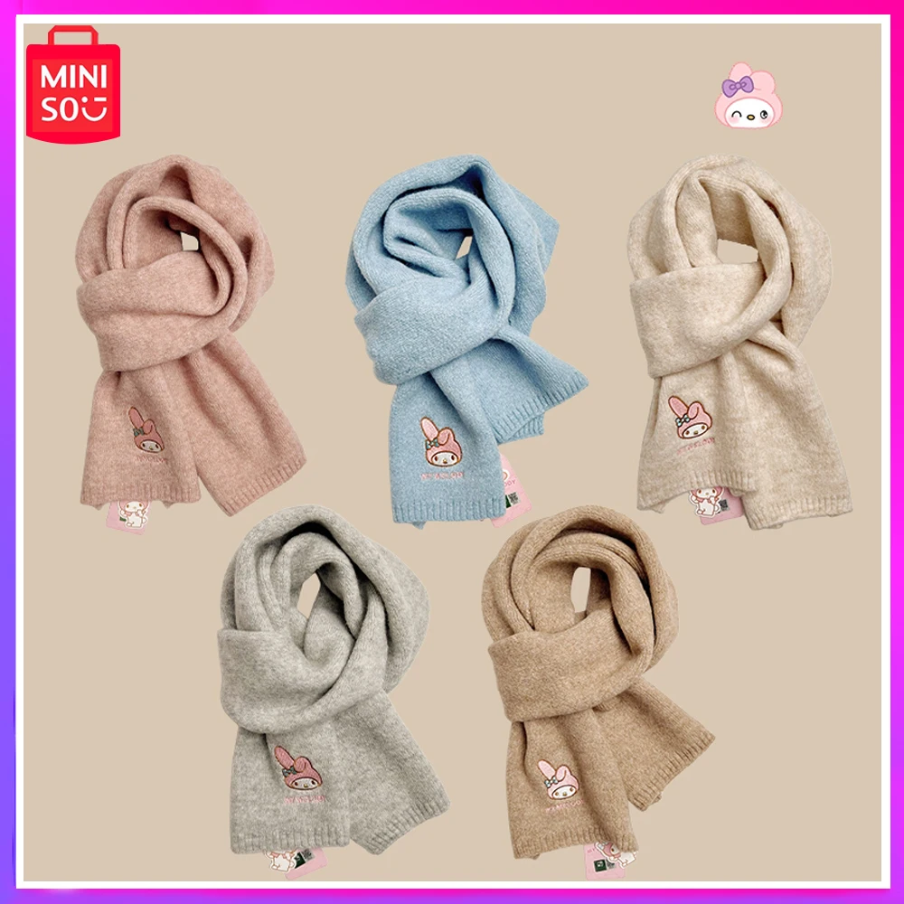 

Miniso 2023 Lovely Melody Winter Warm Scarf Girls Wool Knitted High Texture Bib Sanrio Christmas Surprise Birthday Gift Soft