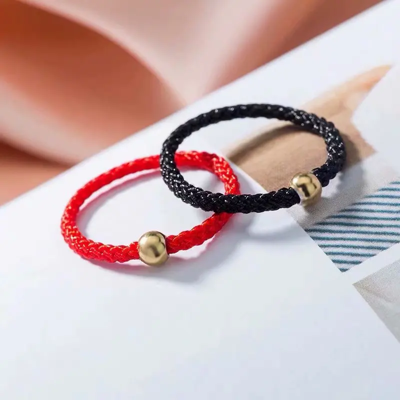 

Fashion Small Beads Black Rope Transfer Beads Ring female Couple Girlfriends Red Rope Braided Ring Wedding Anniversary Gift