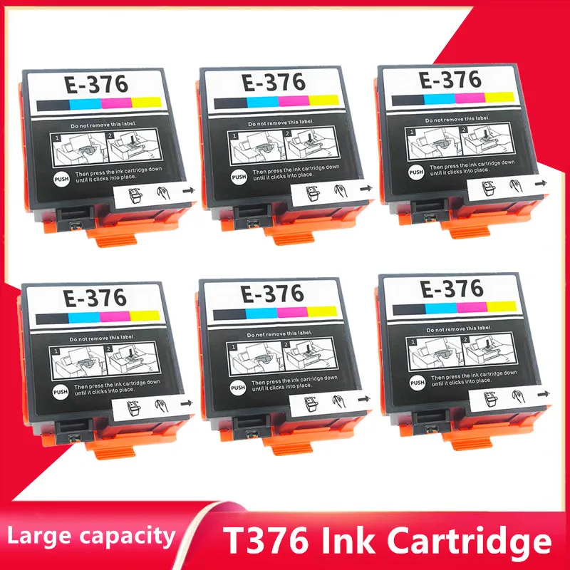 

6 шт., чернильный картридж T3760 T376 376 3760 для принтера Epson PictureMate PM-525 PM525