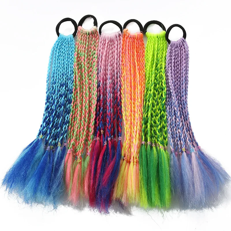 

1 PCS New Girls Dirty Braids Colorful Twist Tie Wigs Ponytail Kids Hair Accessories Headbands Rubber Bands Princess Headwear