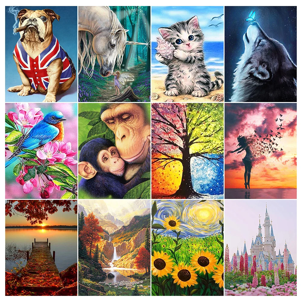 

Animal Landscape Diamond Painting DIY Cross Stitch Wolf Cat 5D Moon Tree Diamond Embroidery Full Drill Picture Home Decor Gift