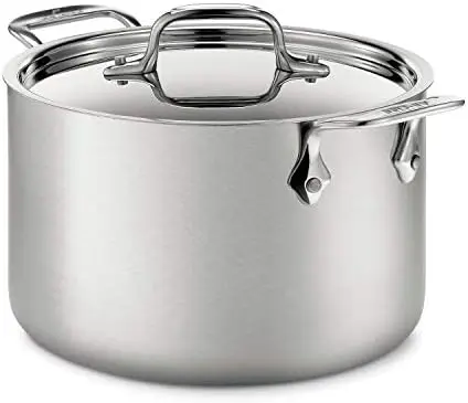 

D5 Brushed 18/10 Stainless Steel 5-Ply Bonded Dishwasher Safe Soup Pot with Lid Cookware, 4-Quart, Silver