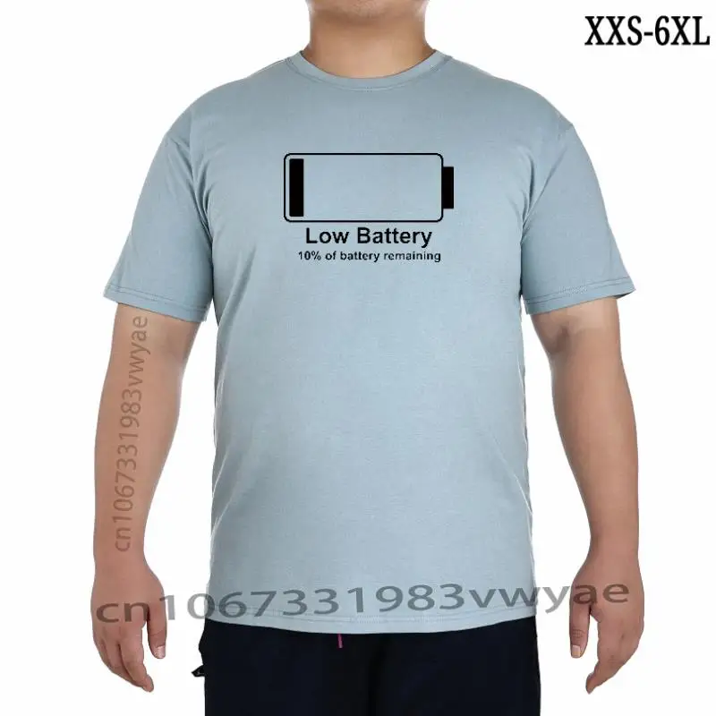 

low battery 10% of battery remaining Summer print Tshirt Cotton Men T shirt New women TEE XXS-6XL