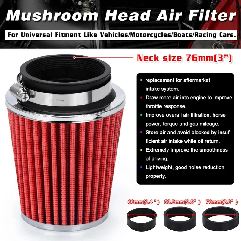 

Universal Car Air Filter Mushroom Head Intake Air Filter Mushroom Head Air Filter Caliber: 60MM 63.5MM 70MM 76MM