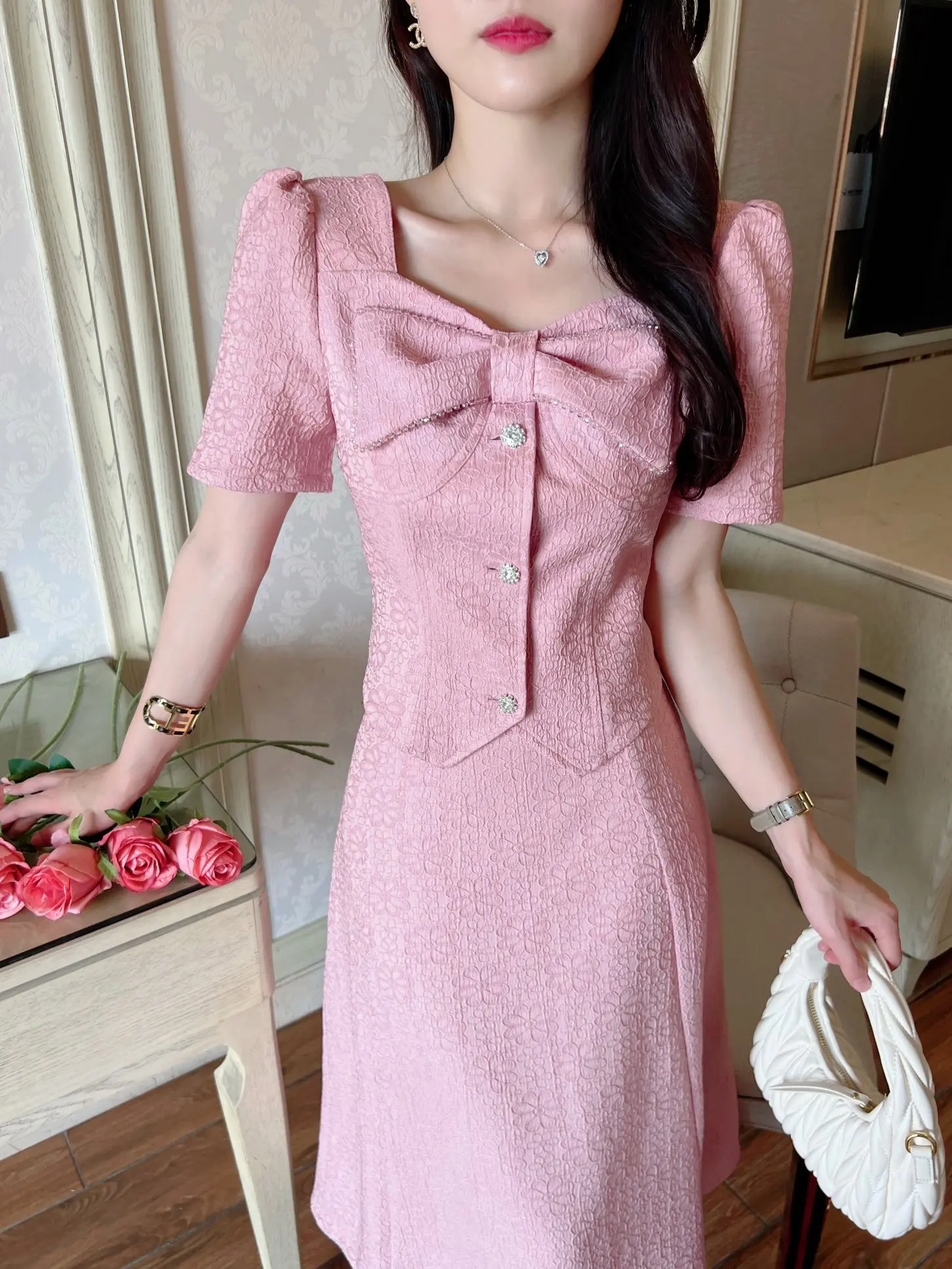 

2023 spring and summer women's clothing fashion new Short Sleeve Top Mid-Length Dress Set 0526