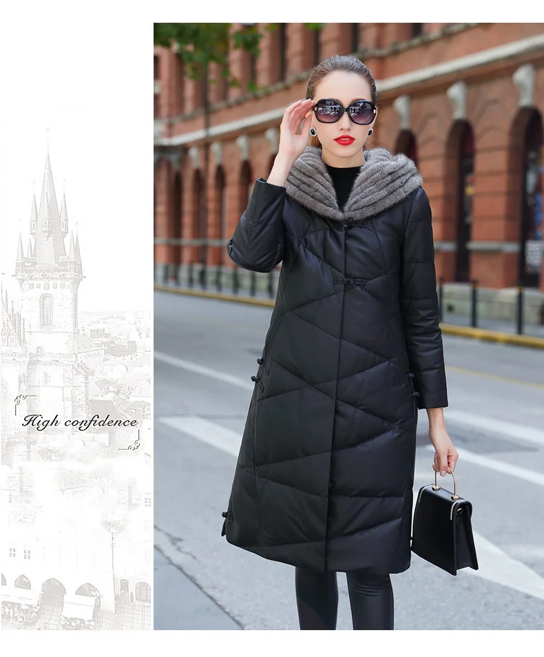 

2023Leather jacket,Genuine Leather Jacket Women Hooded Sheepskin Coat Female Warm Women's Winter Down Jackets Real Fur Collar Ab